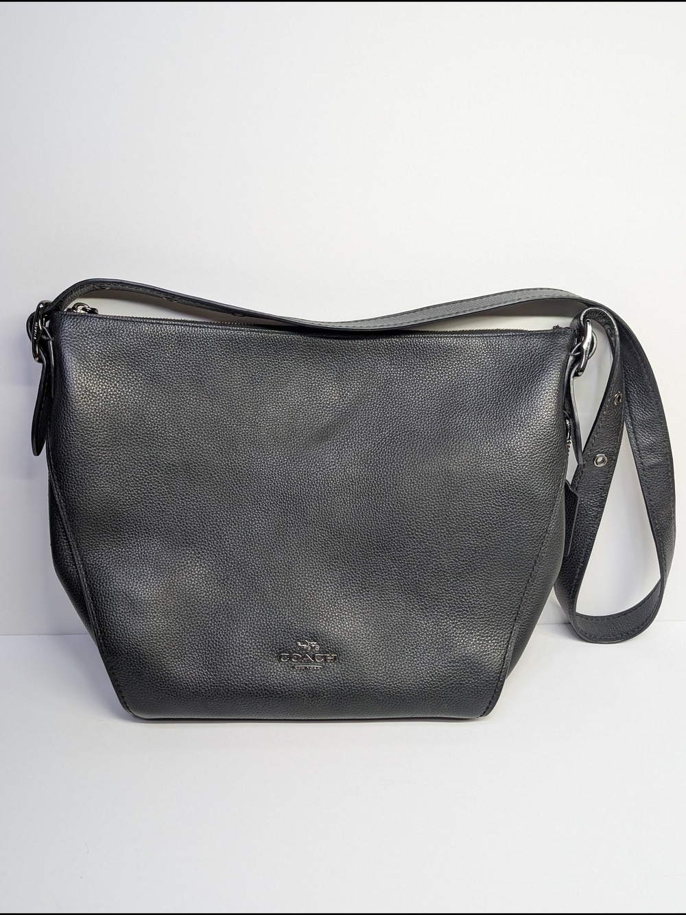 Coach 21378 Black Pebbled Leather Dufflette Crossbody Shoulder Bag Purse